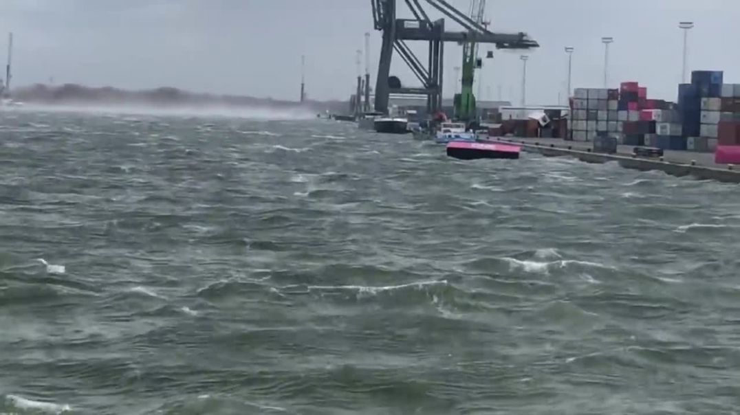 Container Blown in the water by 12 Beaufort windgust